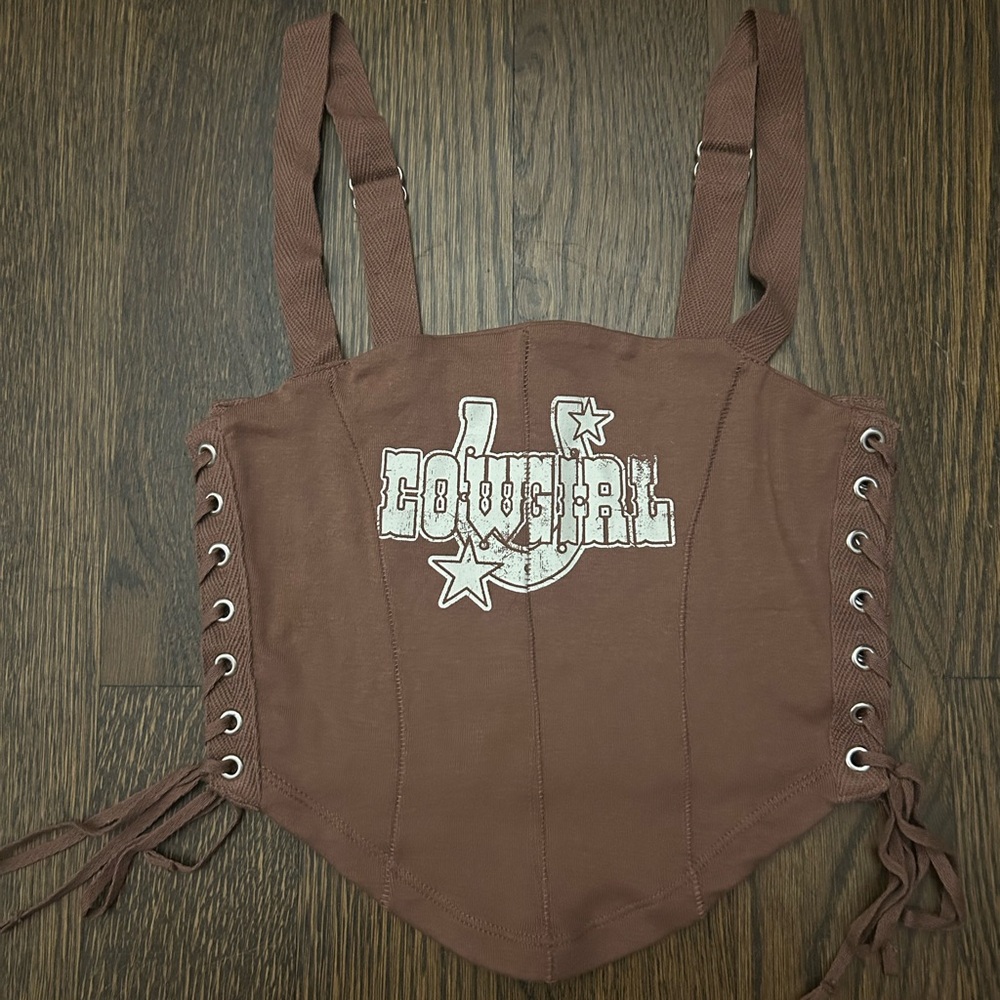 Garage Brown Lace-Up Top